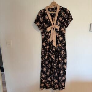 Coquette Floral Midi Dress Womens Size S Short Sleeve Cottagecore Romantic Fairy